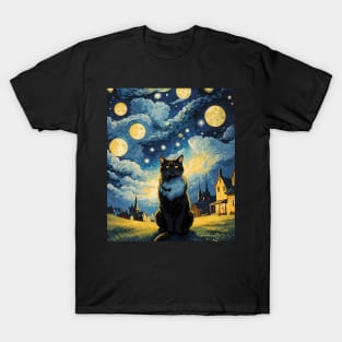 Starry Night Cat, Van Gogh Cat, Cat Lover, Cat Mom, Cat Dad T-Shirt